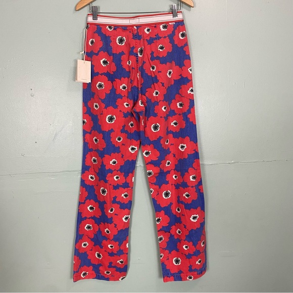 MOTHER The Let It Rip Maven Sneak Pop Art Poppies Floral Blue Red Sz 27 Wide Leg - Picture 3 of 7